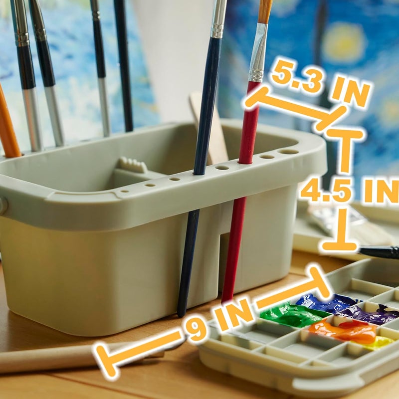 SEVENTY Paint Brush Basin with Palette,Painting Art Supply Storage Organizer for Acrylic, Watercolor, and Water-Based Paints(Grey) - Image 3